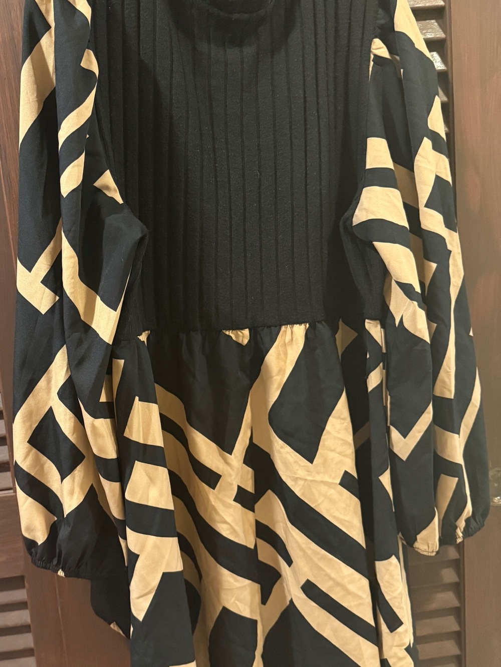 SHEIN Black and Tan Geometric Long Sleeve Blouse